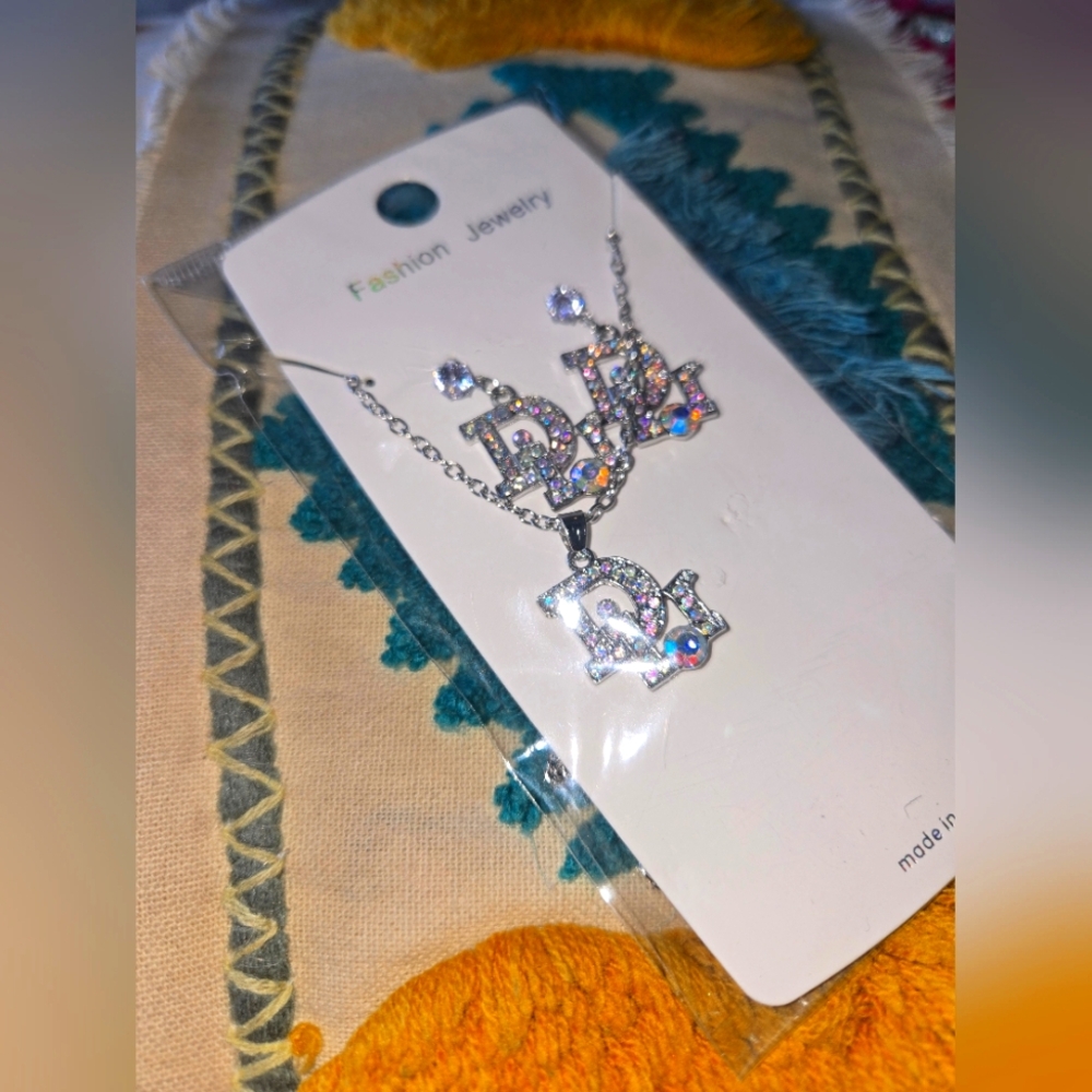 Silver and Blue Floral Necklace